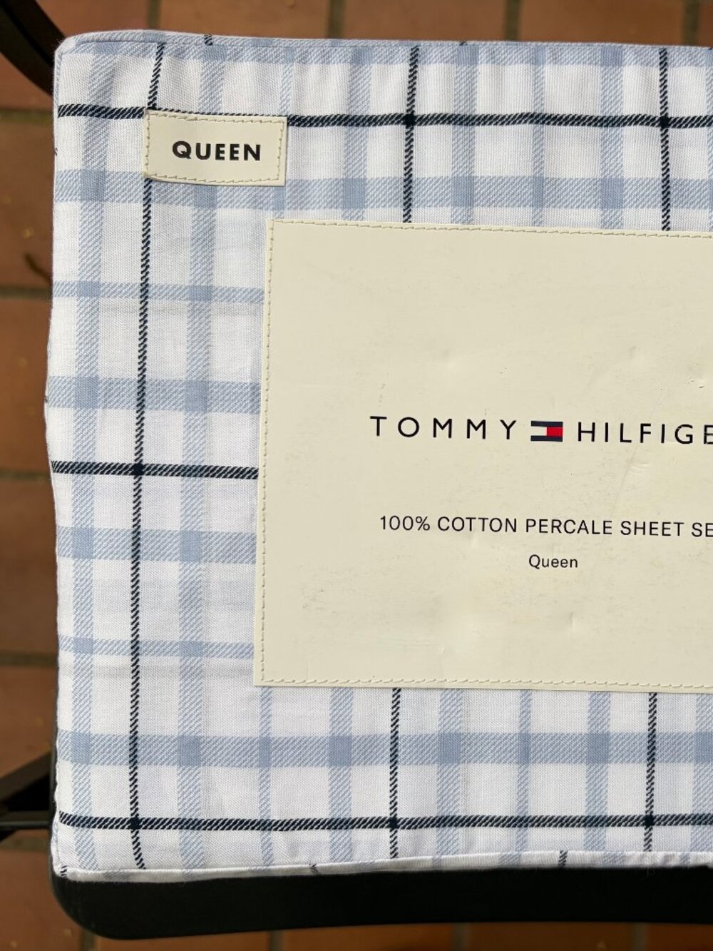Tommy Hilfiger QUEEN Size Blue NEWTON PLAID Sheet Set  100% Cotton Percale